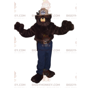 Brown Bear BIGGYMONKEY™ Mascot Costume with Beige Sheriff Hat –