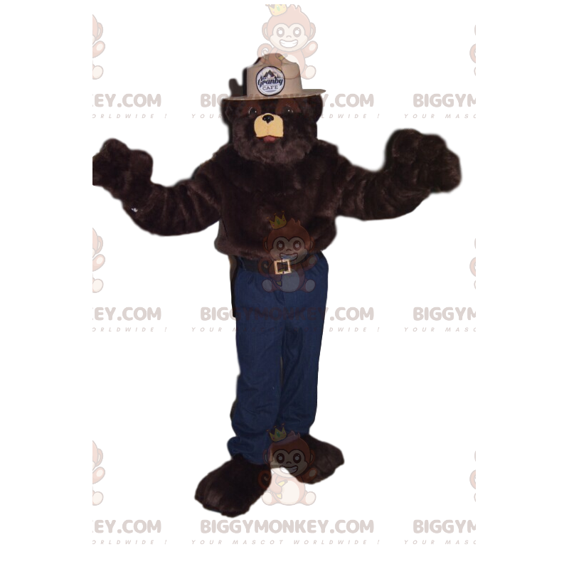 Braunbär BIGGYMONKEY™ Maskottchen-Kostüm mit beigem Sheriff-Hut