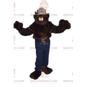 Brown Bear BIGGYMONKEY™ Mascot Costume with Beige Sheriff Hat -