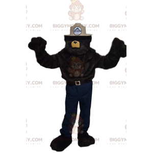 Braunbär BIGGYMONKEY™ Maskottchen-Kostüm mit beigem Sheriff-Hut