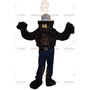 Brown Bear BIGGYMONKEY™ Mascot Costume with Beige Sheriff Hat -