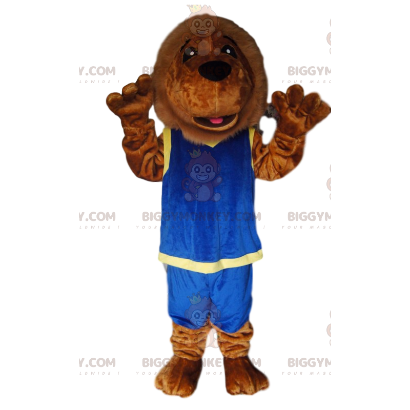 Brown Lion BIGGYMONKEY™ Mascot Costume With Blue Sportswear –