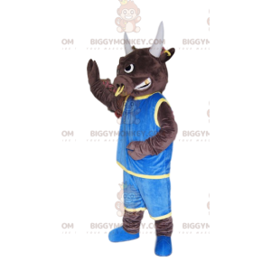 Bull BIGGYMONKEY™ Mascot Costume with Ring and Blue Shirt –