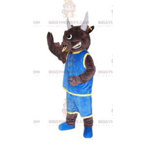 Traje de mascote Bull BIGGYMONKEY™ com anel e camisa azul –