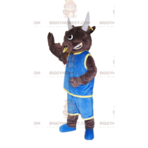 Bull BIGGYMONKEY™ Mascot Costume with Ring and Blue Shirt –