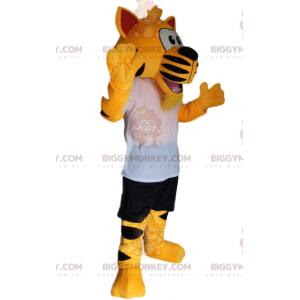 Superentusiastisk Tiger BIGGYMONKEY™ maskotdräkt med