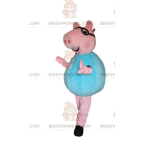 BIGGYMONKEY™ Costume da mascotte di maiale rosa con occhiali e