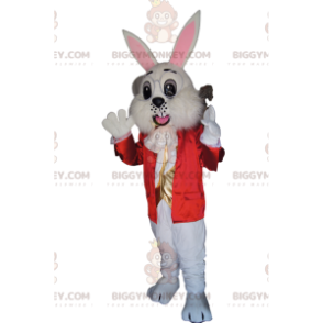 Kostým maskota bílého králíka BIGGYMONKEY™ s červenou bundou a