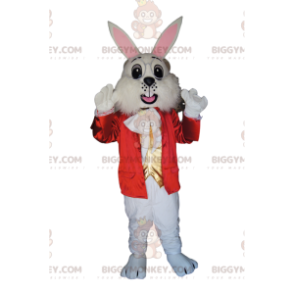 Costume de mascotte BIGGYMONKEY™ de lapin blanc avec une veste