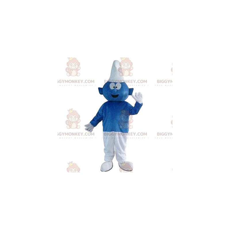 Traje de mascote BIGGYMONKEY™ de Smurf azul e branco muito