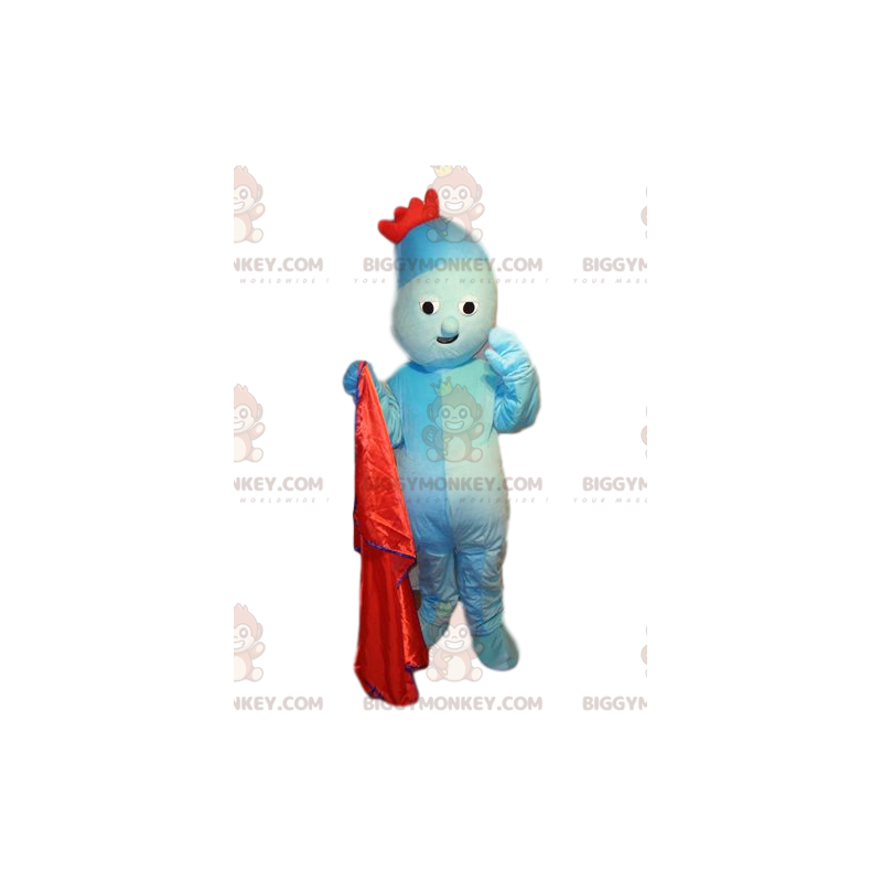 BIGGYMONKEY™ Mascot Costume Aqua Blue Character with Red Crown