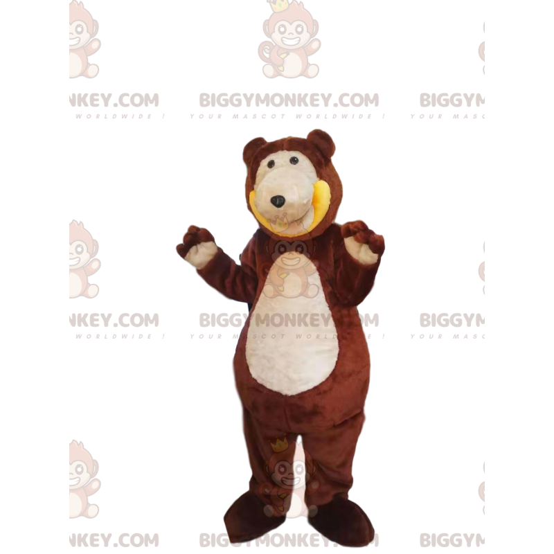 BIGGYMONKEY™ Mascottekostuum bruine beer met enorme glimlach -