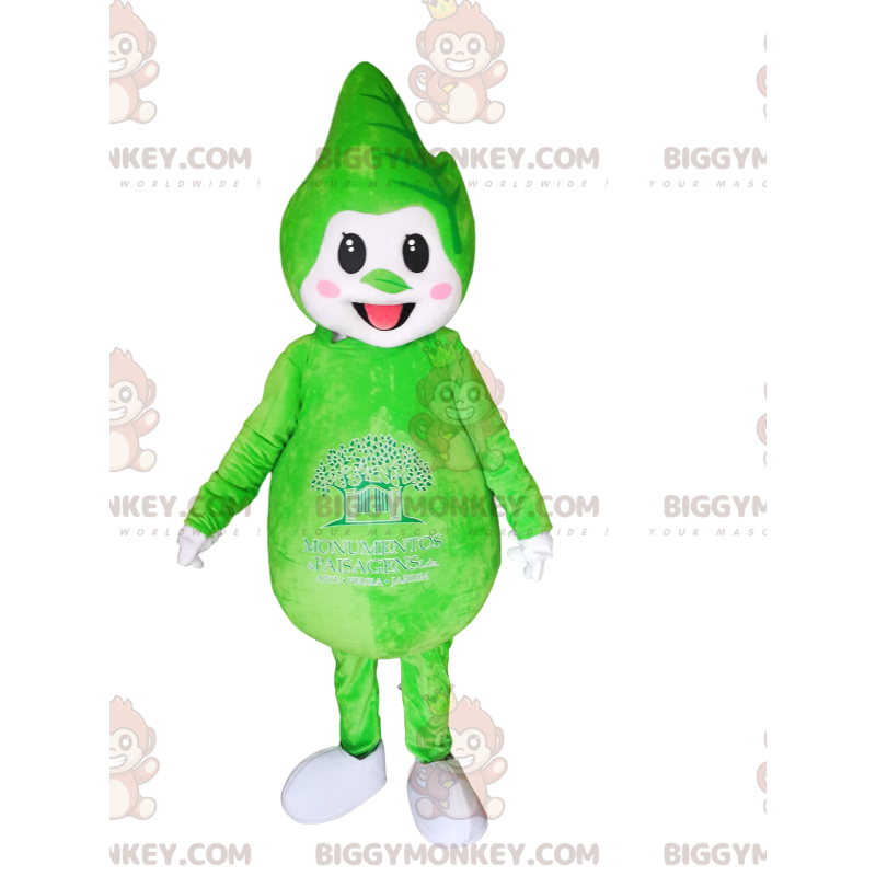BIGGYMONKEY™ Mascot Costume Green Character with Leaf on Head –