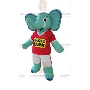 Blue Elephant BIGGYMONKEY™ Mascot Costume with Red T-Shirt and