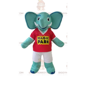 Blue Elephant BIGGYMONKEY™ Mascot Costume with Red T-Shirt and