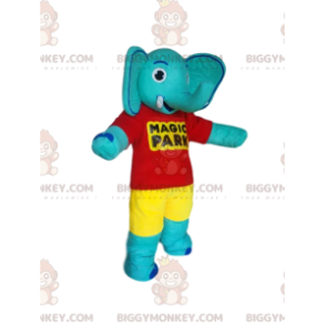 Blue Elephant BIGGYMONKEY™ Mascot Costume with Red T-Shirt and