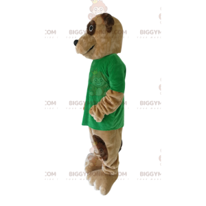 Brauner Hund BIGGYMONKEY™ Maskottchen-Kostüm mit grünem T-Shirt