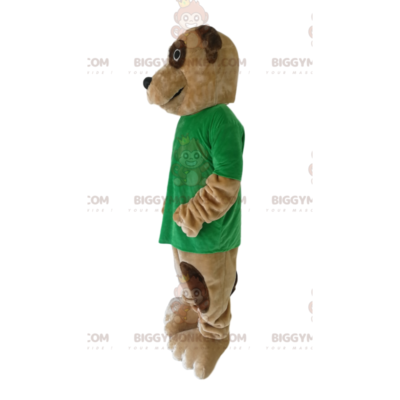 Kostým maskota hnědého psa BIGGYMONKEY™ se zeleným tričkem –