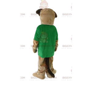 Ruskea koiran BIGGYMONKEY™ maskottiasu vihreällä T-paidalla -