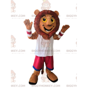 Heel blij Leeuw BIGGYMONKEY™ mascottekostuum met fuchsia korte