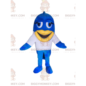 Blue Fish BIGGYMONKEY™ Mascot Costume with White Jersey and