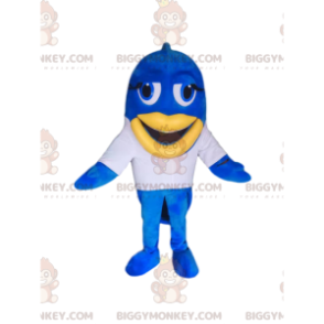 Traje de mascote de peixe azul BIGGYMONKEY™ com camisa branca e