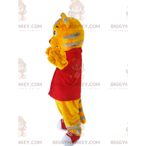 BIGGYMONKEY™ Mascot Costume Yellow Tigger With Red Shirt –