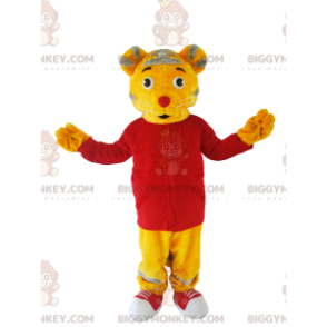 BIGGYMONKEY™ Mascottekostuum gele tijger met rood shirt -