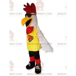 Costume da mascotte BIGGYMONKEY™ pollo bianco con occhiali da