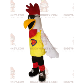 Costume da mascotte BIGGYMONKEY™ pollo bianco con occhiali da