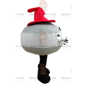 BIGGYMONKEY™ maskottiasu pyöreä harmaa lumiukko punaisella