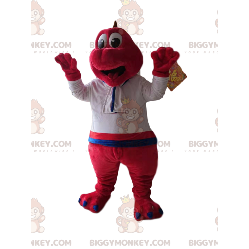 Fuchsia Dinosaur BIGGYMONKEY™ Mascot Costume with White Shirt -