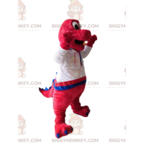 Disfraz de mascota BIGGYMONKEY™ de dinosaurio fucsia con camisa
