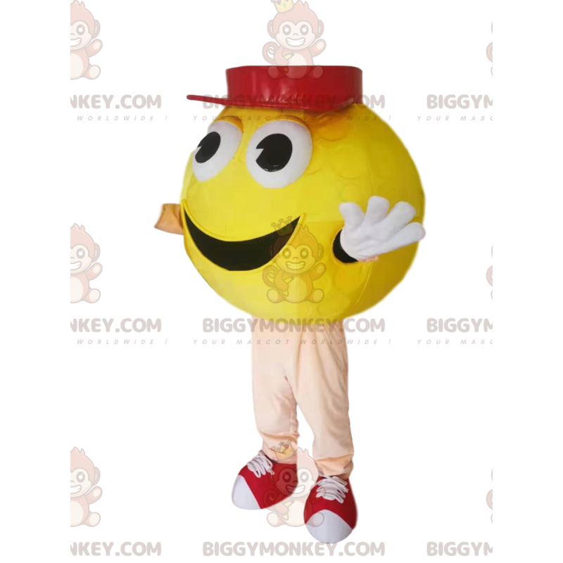 Traje de mascote BIGGYMONKEY™ homem redondo amarelo com gorro