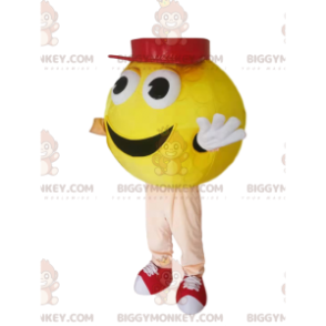 Traje de mascote BIGGYMONKEY™ homem redondo amarelo com gorro