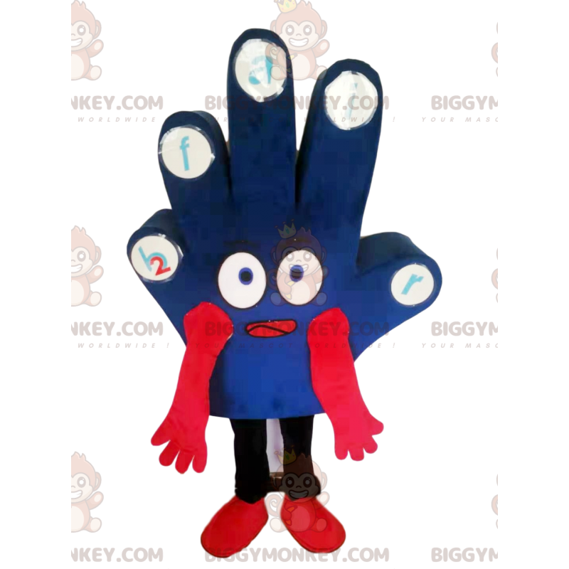 Costume de mascotte BIGGYMONKEY™ de main bleue avec de grands