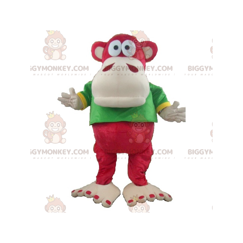 Red and Tan Monkey BIGGYMONKEY™ mascottekostuum met groen en