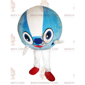 Kostium maskotka super uśmiechnięty, błękitny, okrągły balonik