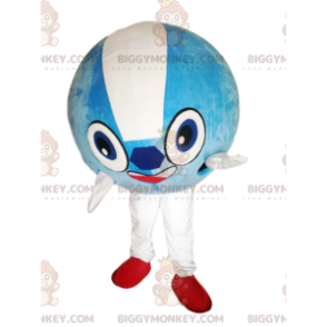 Kostium maskotka super uśmiechnięty, błękitny, okrągły balonik