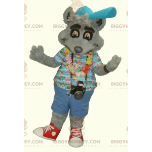 Disfraz de mascota BIGGYMONKEY™ Mapache gris con atuendo
