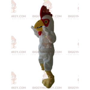 BIGGYMONKEY™ maskotkostume hvid hane med smukt rødt våbenskjold