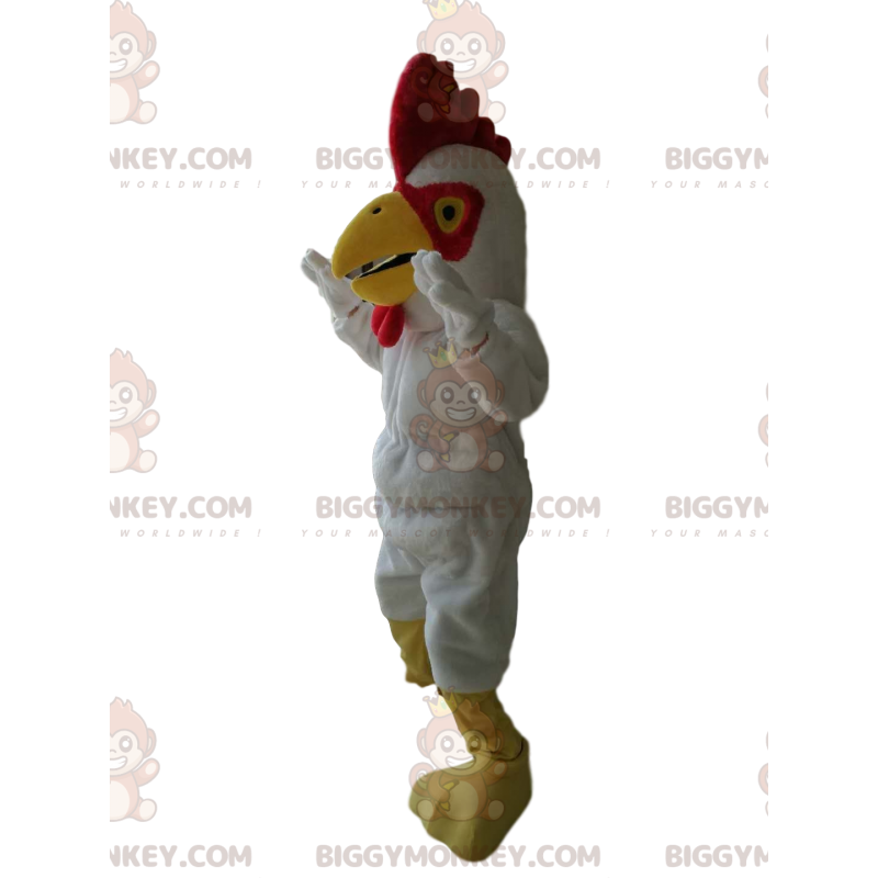 Costume de mascotte BIGGYMONKEY™ de coq blanc avec une