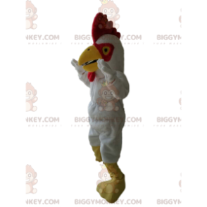 BIGGYMONKEY™ Mascot Costume White Rooster With Gorgeous Red