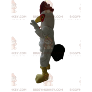 BIGGYMONKEY™ Mascot Costume White Rooster With Gorgeous Red