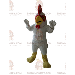 BIGGYMONKEY™ Mascot Costume White Rooster With Gorgeous Red