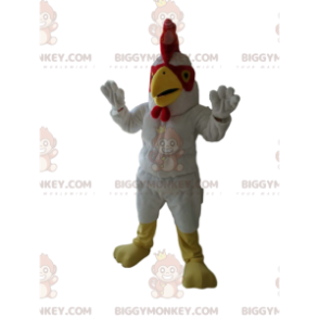 BIGGYMONKEY™ Mascot Costume White Rooster With Gorgeous Red