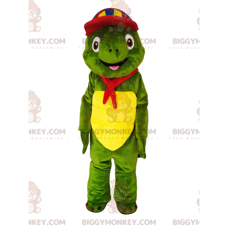 Costume da mascotte BIGGYMONKEY™ tartaruga verde con berretto