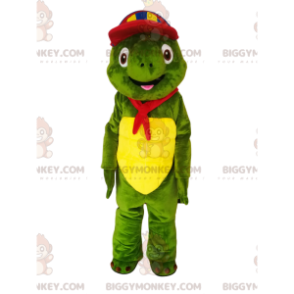 Στολή μασκότ πράσινης χελώνας BIGGYMONKEY™ με πολύχρωμο καπάκι
