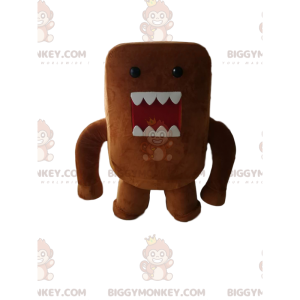 Fantasia de mascote de monstro marrom com dentes grandes