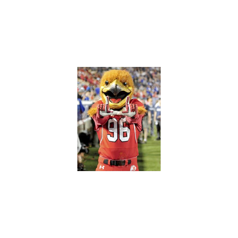 BIGGYMONKEY™ Orange Bird Eagle Maskotdräkt i röda sportkläder -